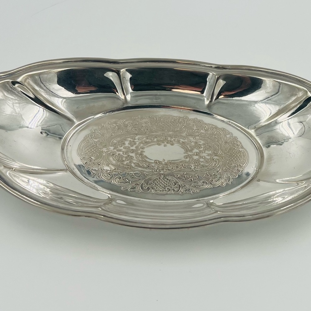 Vintage National Silver Co N.S.Co Silver on Copper Oval Bread Bowl Dish